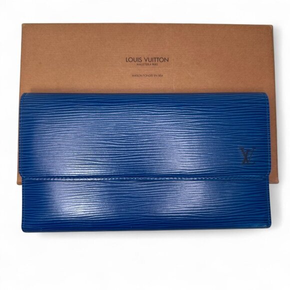 LOUIS VUITTON Blue Epi Leather International Long Wallet w/ box - Picture 1 of 15